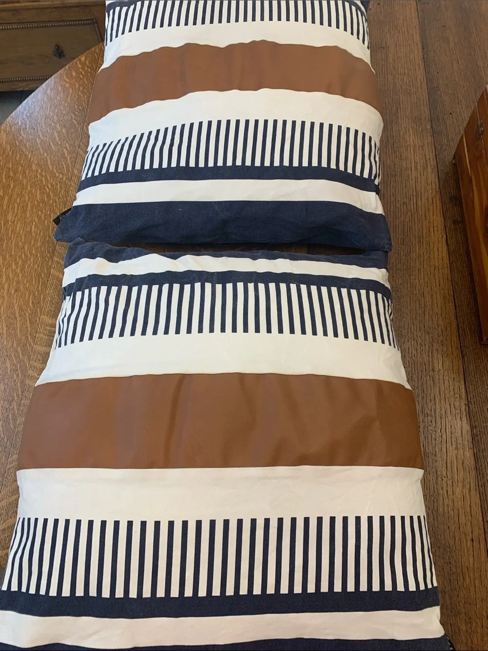 Striped Navy, Cream & Brown Set of 2 pillows by Z futy, inserts by Ralph Lauren